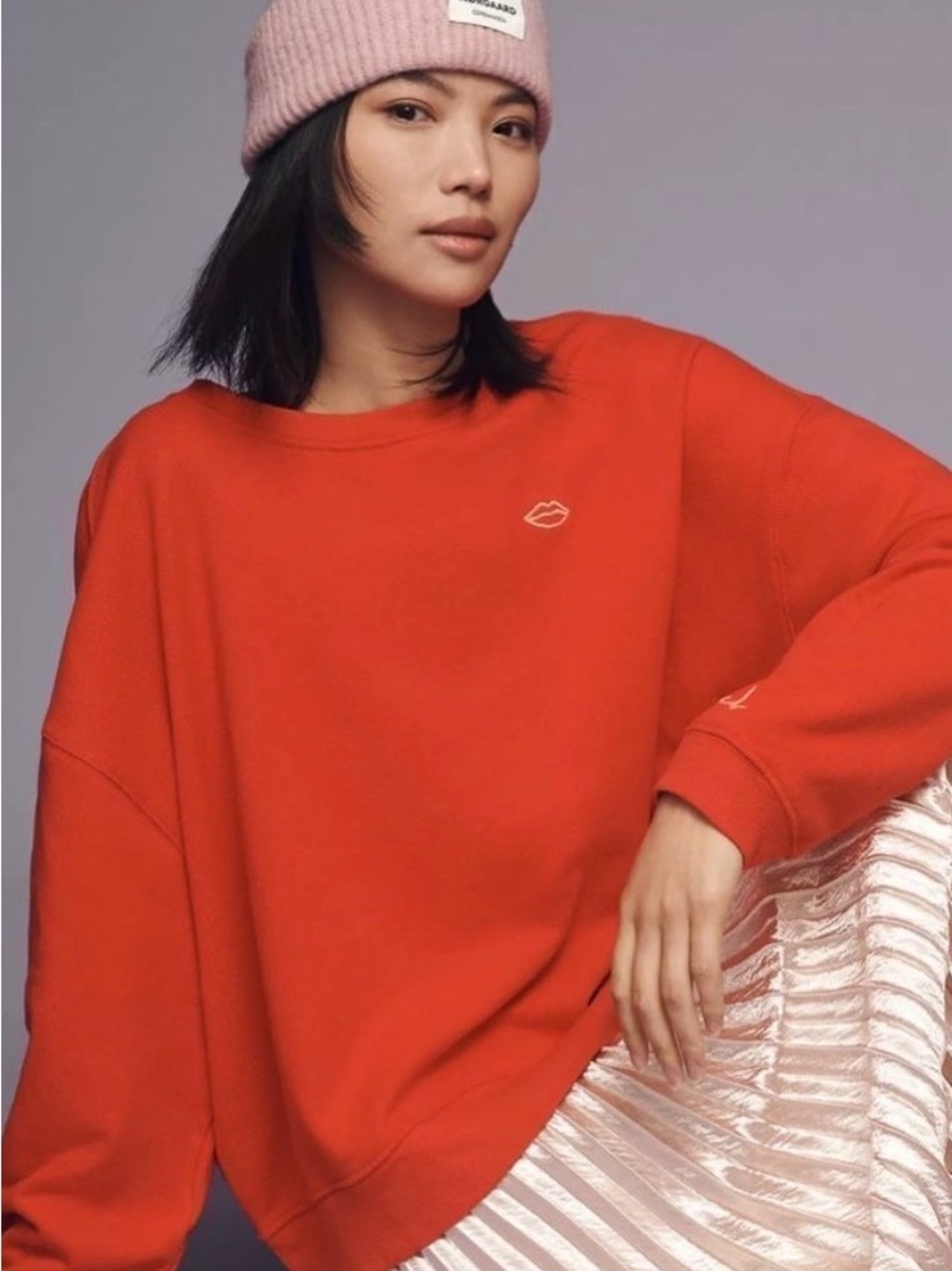 Anthropologie Pilcro Red "Smooch" Lips Embroidered Sweatshirt - Small